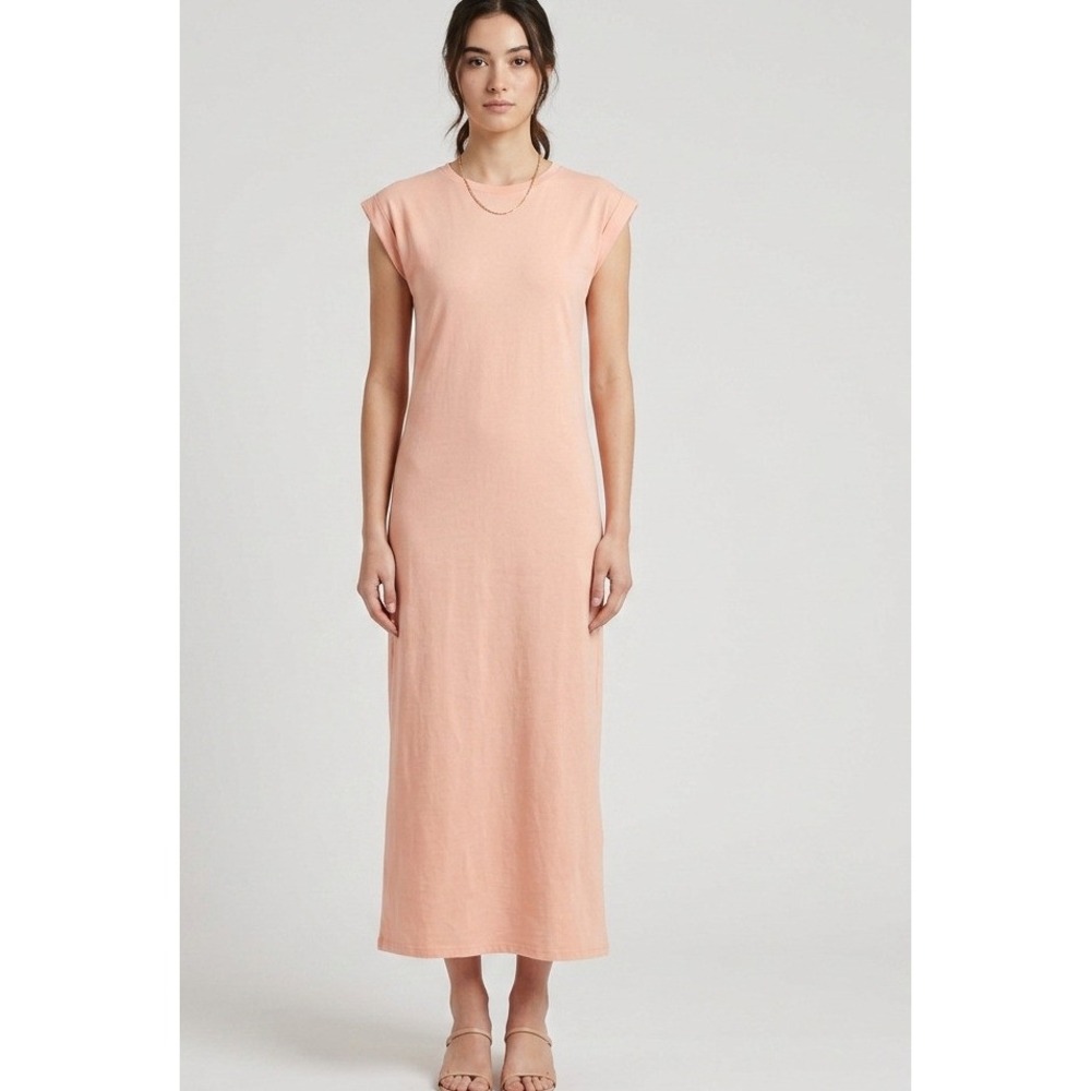 LA Relaxed Regenerative Cotton Midi Dress Womens Medium Peach Made in USA